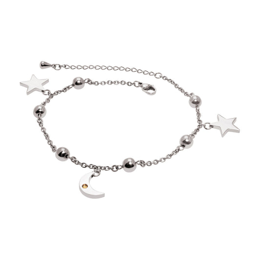 Moon & Star Anklet-Rhodium (SS) - main